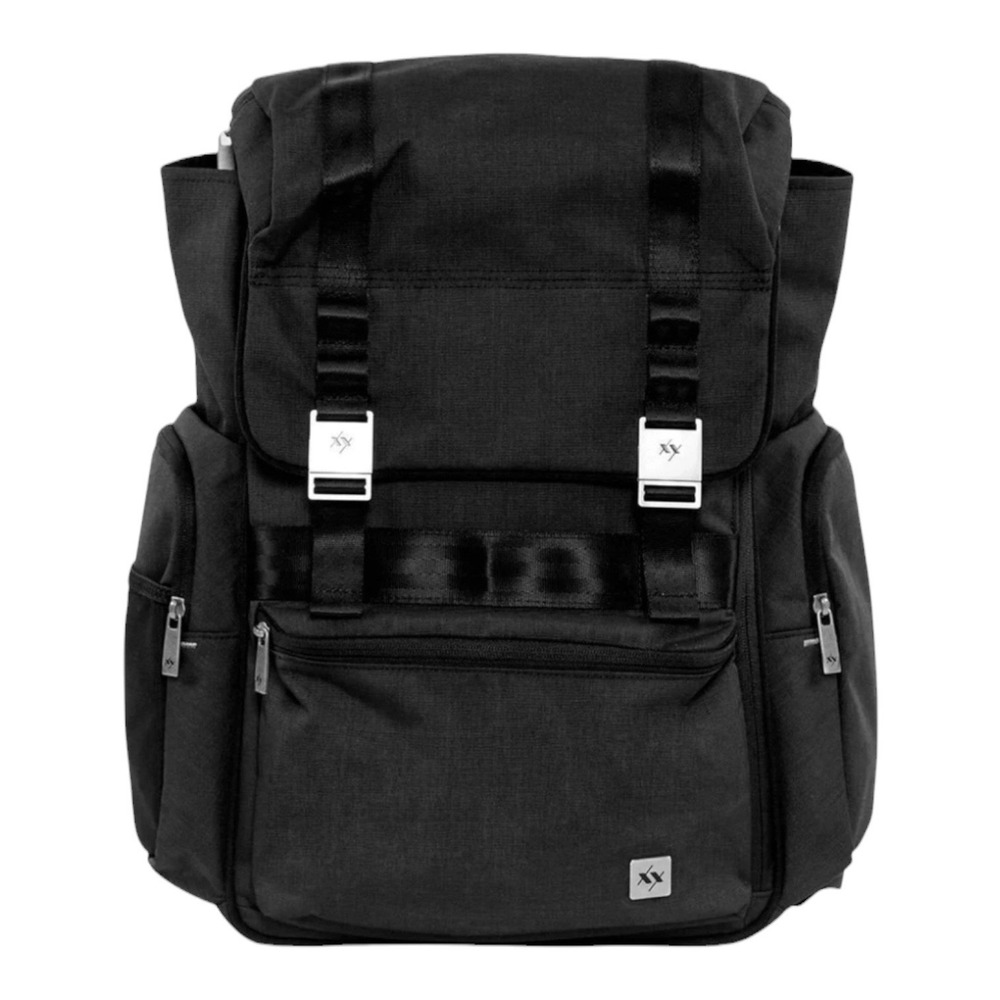 JuJuBe Structured Backpack Black Travel Diaper Bag Silver Hardware